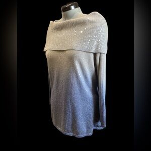 Reba 1X Cowl Neck Ombré Blue and Cream Women's Sweater with Sequins